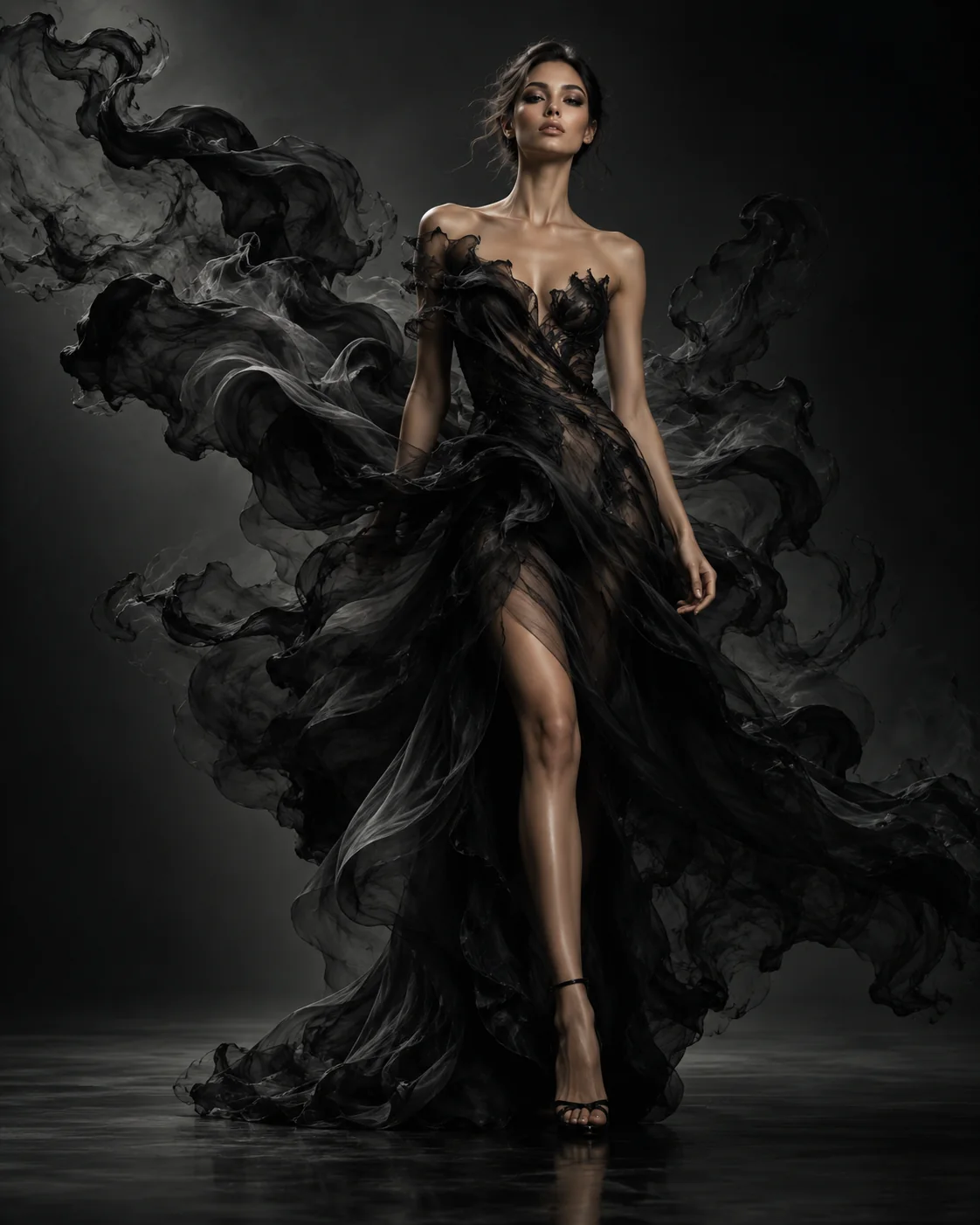 Surreal black smoke fashion concept